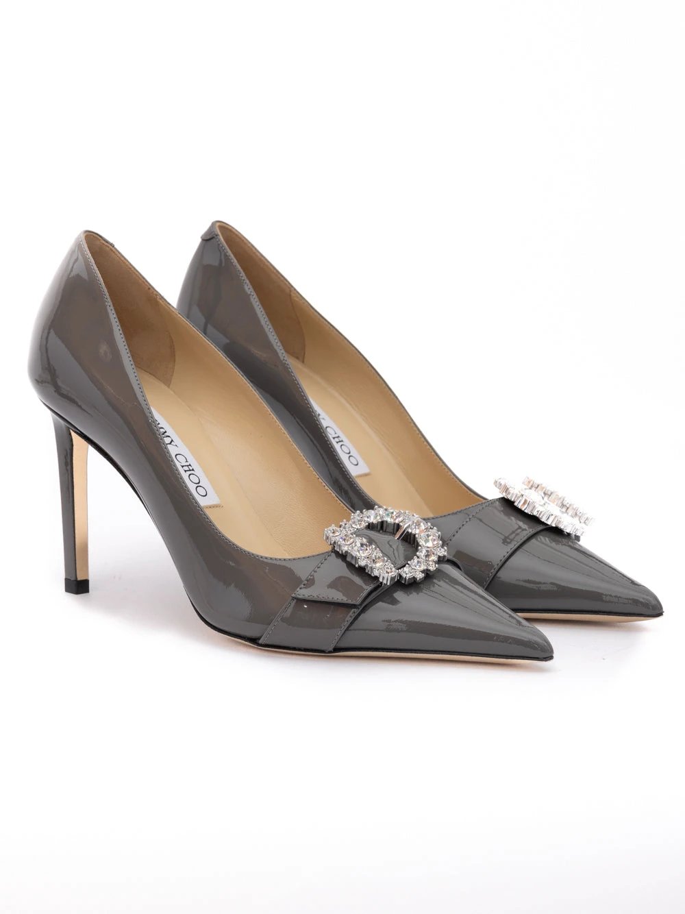 Escarpins Jimmy Choo Storm en cuir verni gris Chery 85
