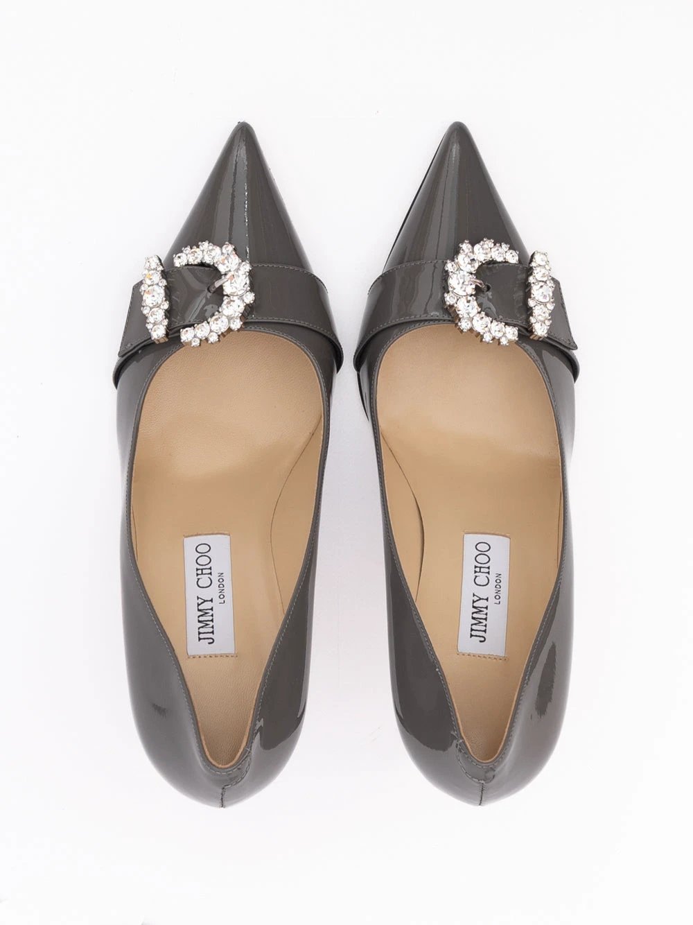 Escarpins Jimmy Choo Storm en cuir verni gris Chery 85
