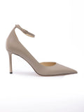 Jimmy Choo Taupe Grey Calf Leather Leona 85 Pumps
