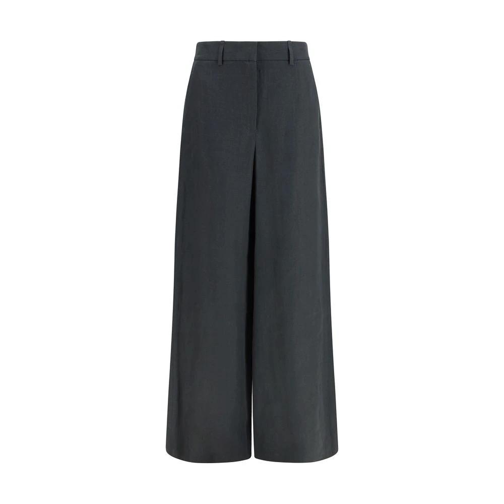 Pantalon décontracté en lin gris Giorgio Armani