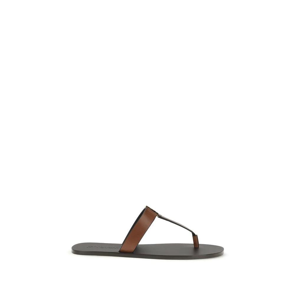Sandales tongs Saint Laurent Bos Taurus en cuir de veau marron