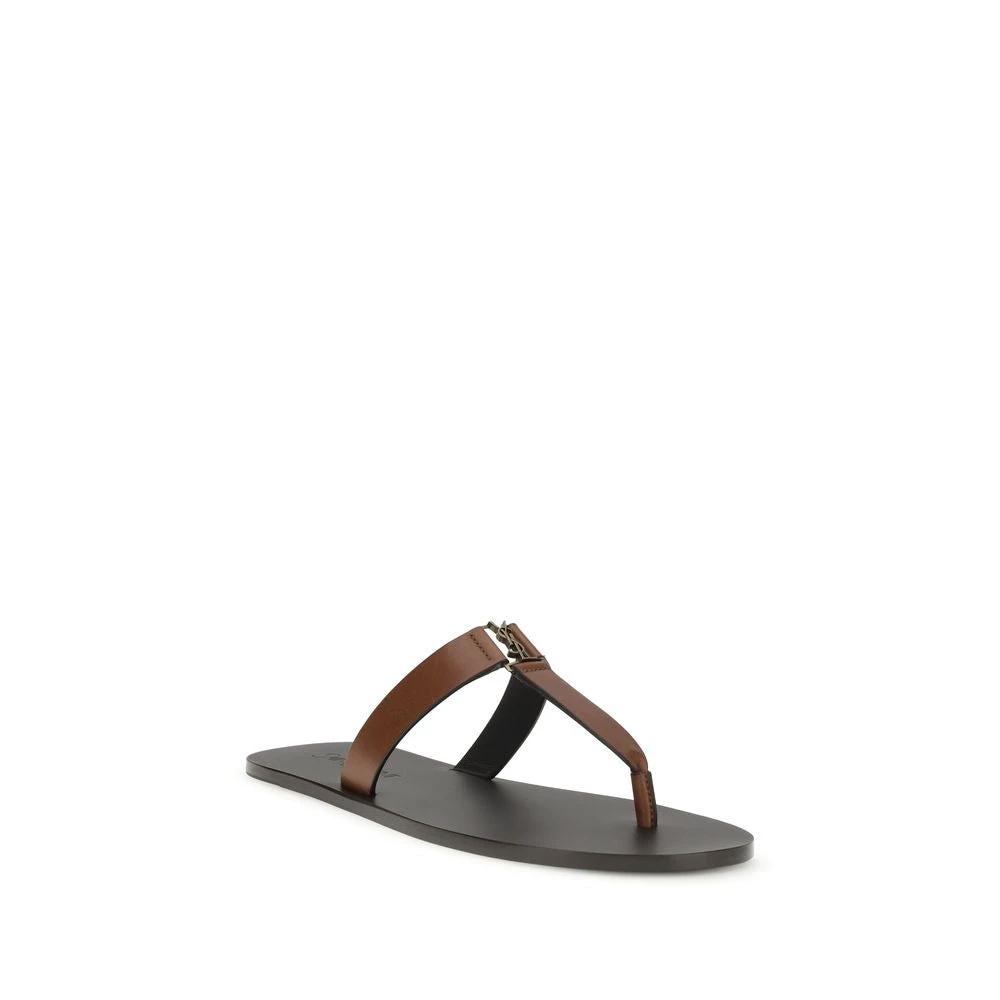 Sandales tongs Saint Laurent Bos Taurus en cuir de veau marron
