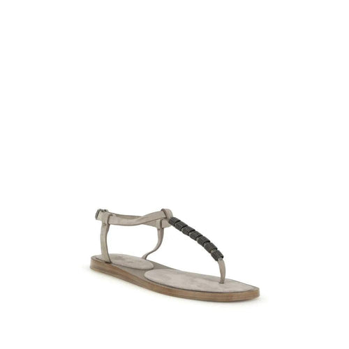 Sandales plates Brunello Cucinelli en cuir de veau beige Bos Taurus