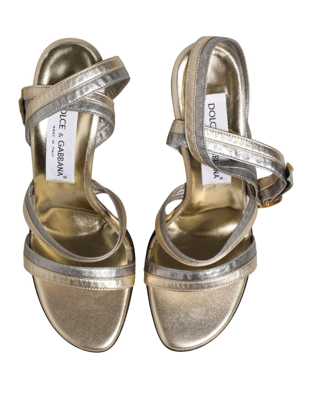 Chaussures Dolce & Gabbana Sandales à talons compensés en cuir doré et argenté