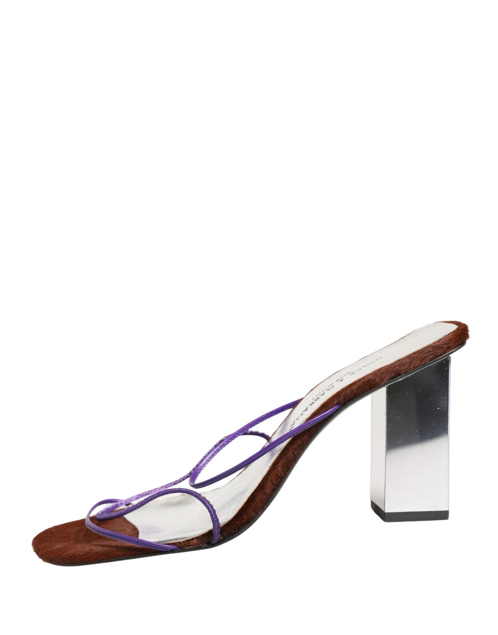 Dolce & Gabbana Silver Block Heels Slip On Sandals Shoes