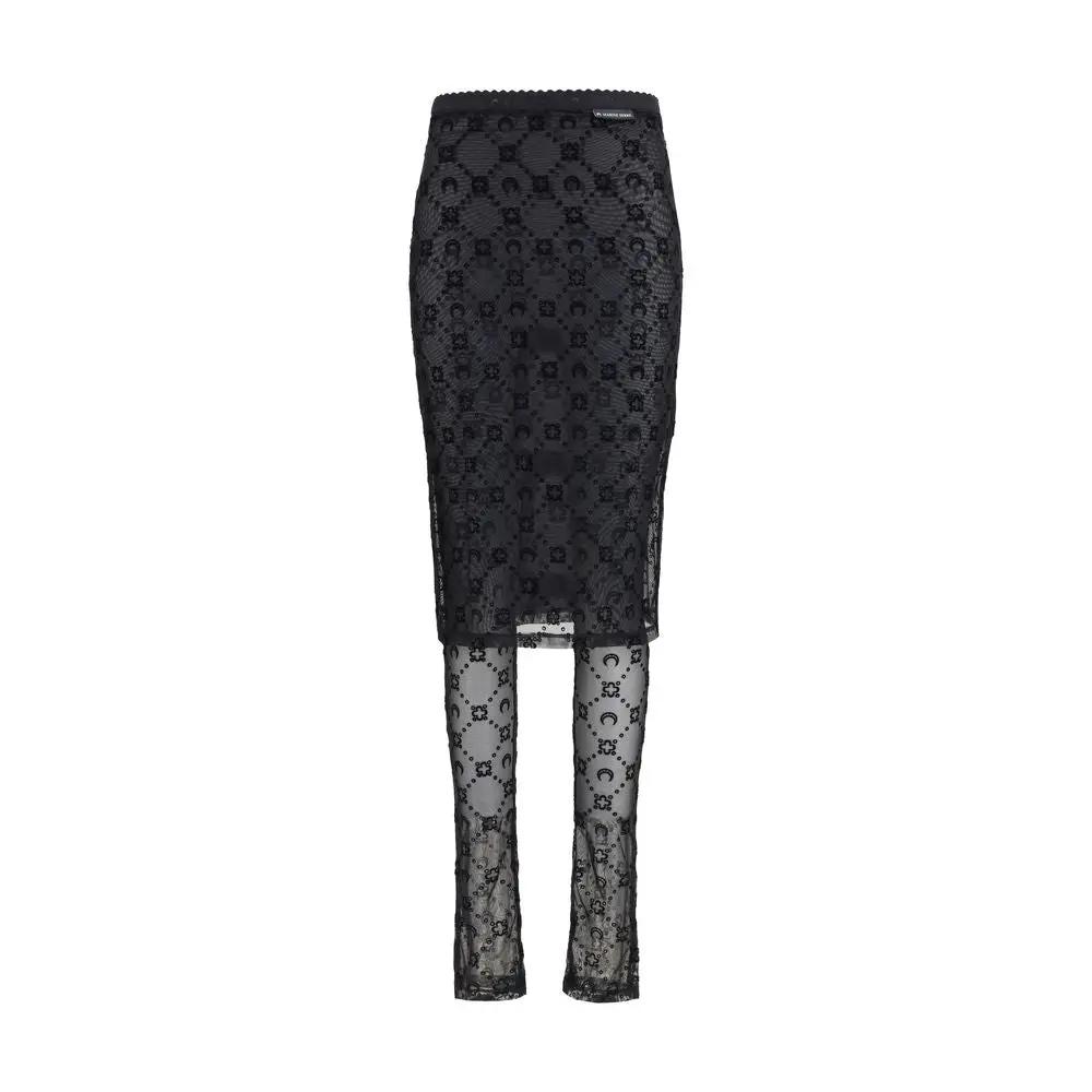 Women’s Black Midi Skirt – Marine Serre Moonogram Mesh Pant-Skirt SS26