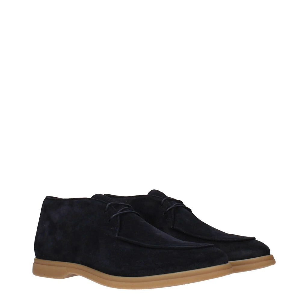 Men’s Blue Suede Derbies – Eleventy Lace-Up Designer Shoes