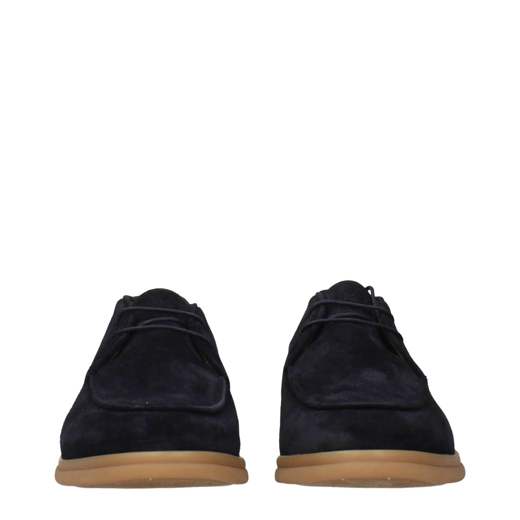 Men’s Blue Suede Derbies – Eleventy Lace-Up Designer Shoes
