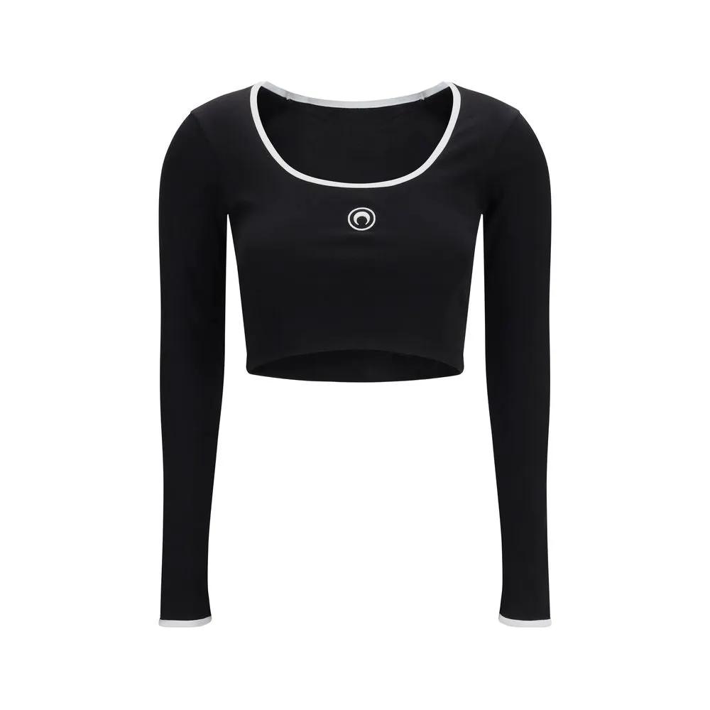 Women’s Black Cropped T-Shirt – Marine Serre Moon Logo Slim Fit Tee SS26