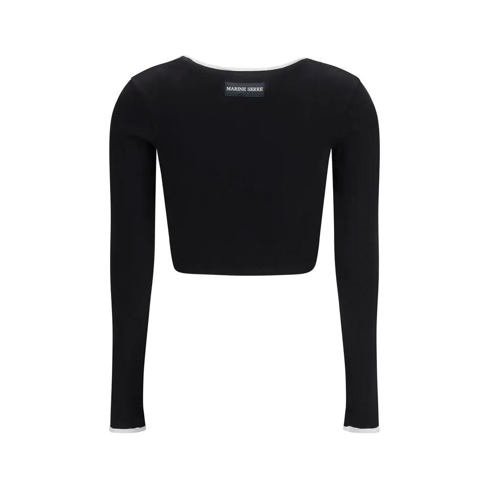 Women’s Black Cropped T-Shirt – Marine Serre Moon Logo Slim Fit Tee SS26