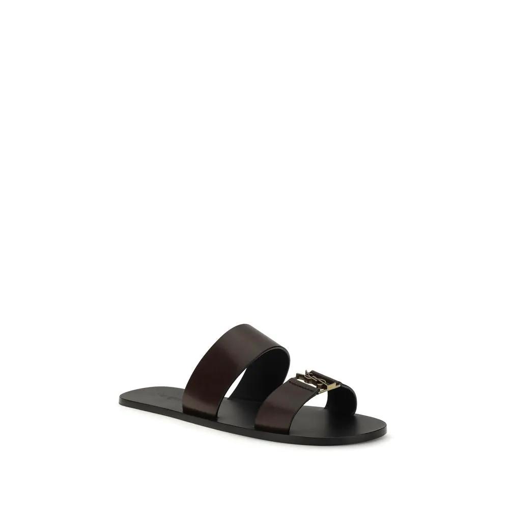 Sandales plates Saint Laurent Bos Taurus en cuir de veau marron