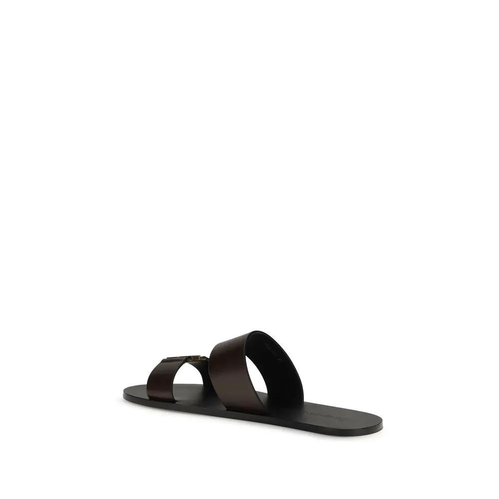 Sandales plates Saint Laurent Bos Taurus en cuir de veau marron