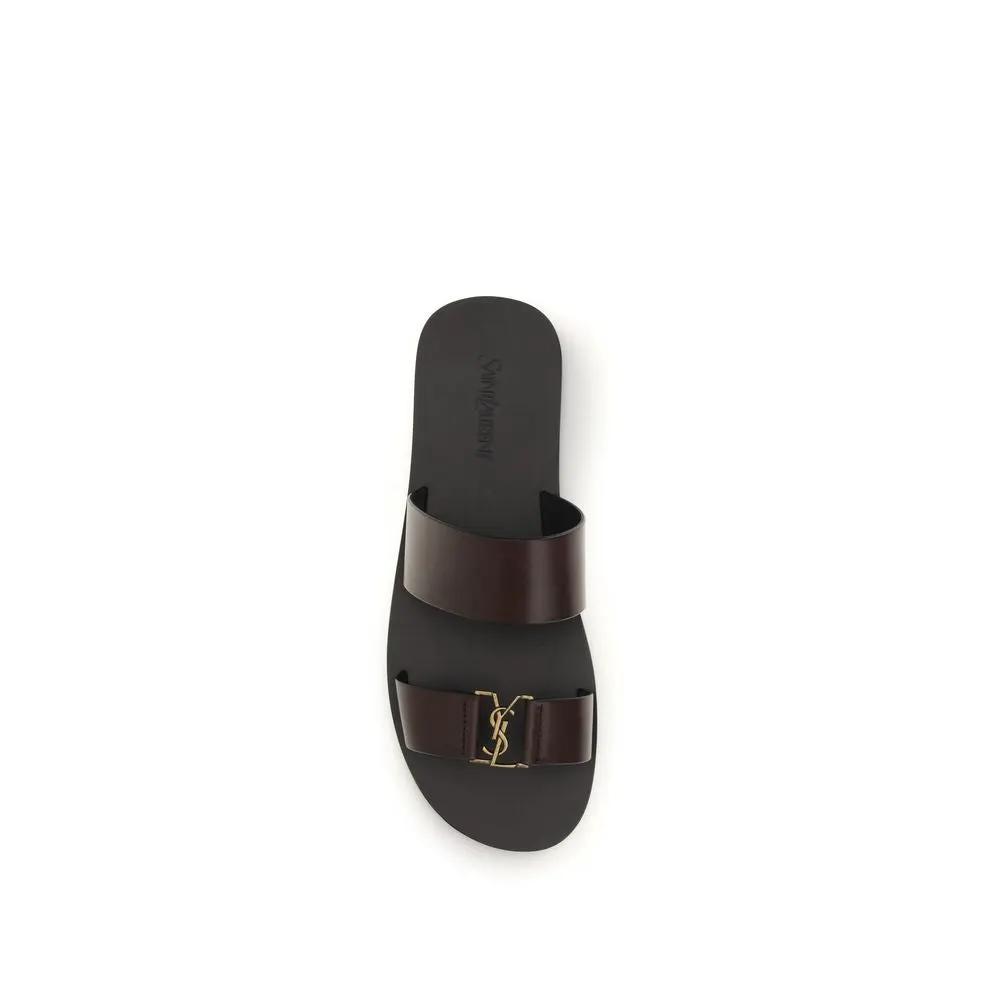 Sandales plates Saint Laurent Bos Taurus en cuir de veau marron