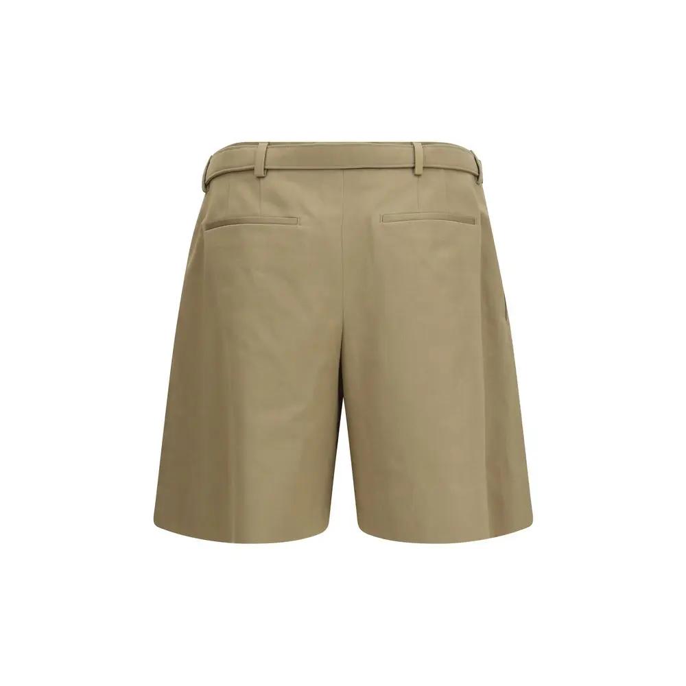Women’s Beige Bermuda Shorts – Saint Laurent Pleated Belted Cotton Shorts SS26