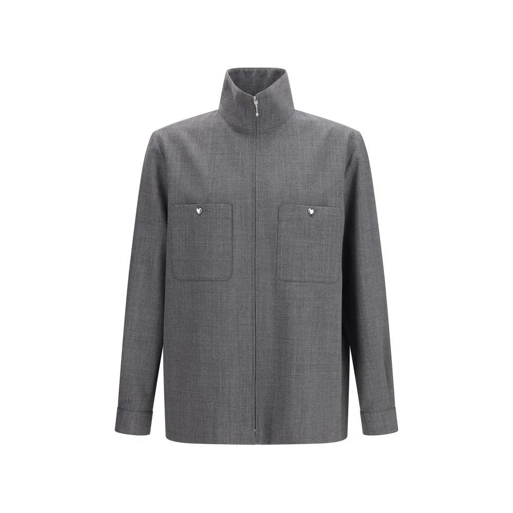 Men’s Wool Shirt Jacket – Valentino Mouliné Zip-Up Designer Overshirt SS26