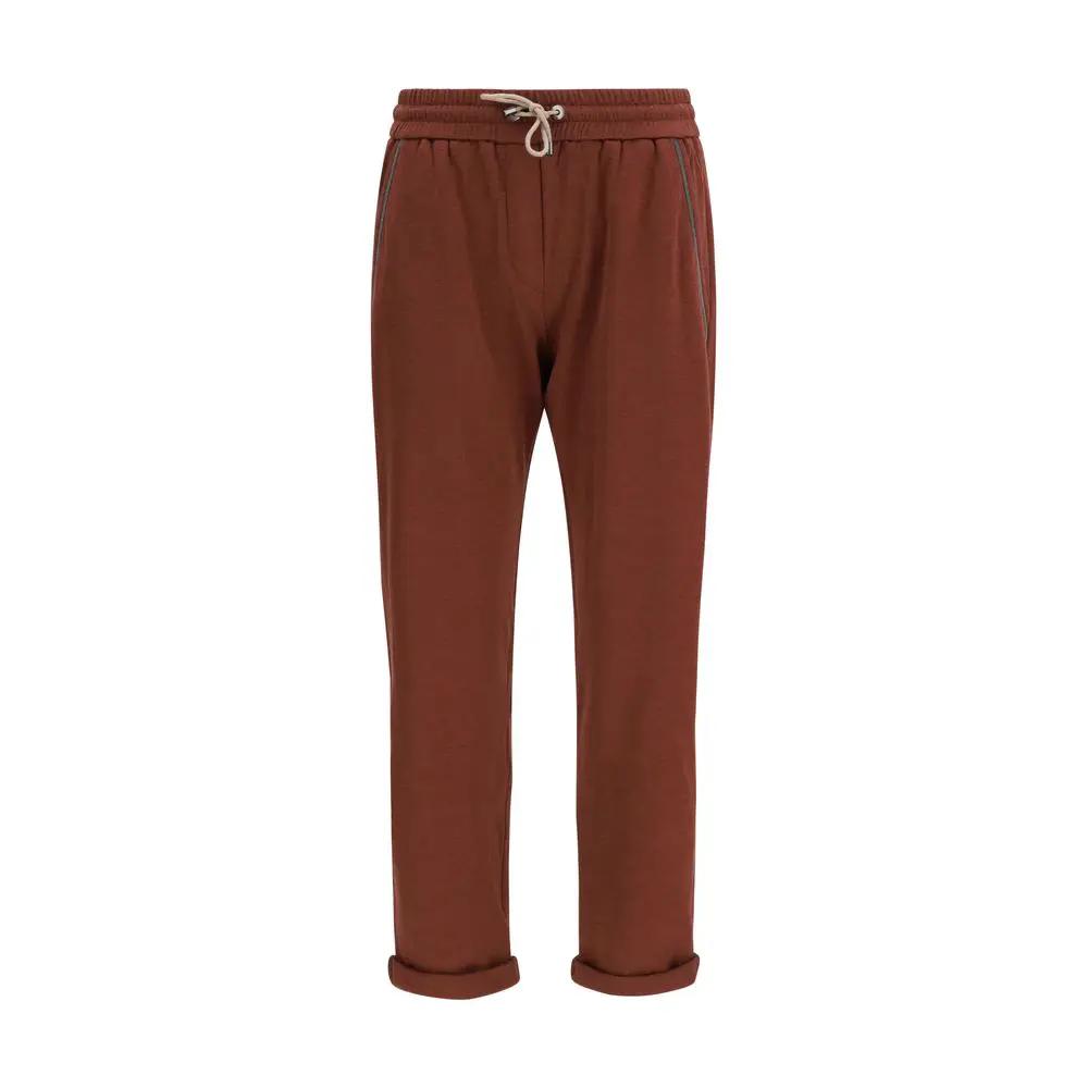 Brunello Cucinelli Pantalon décontracté en coton bordeaux