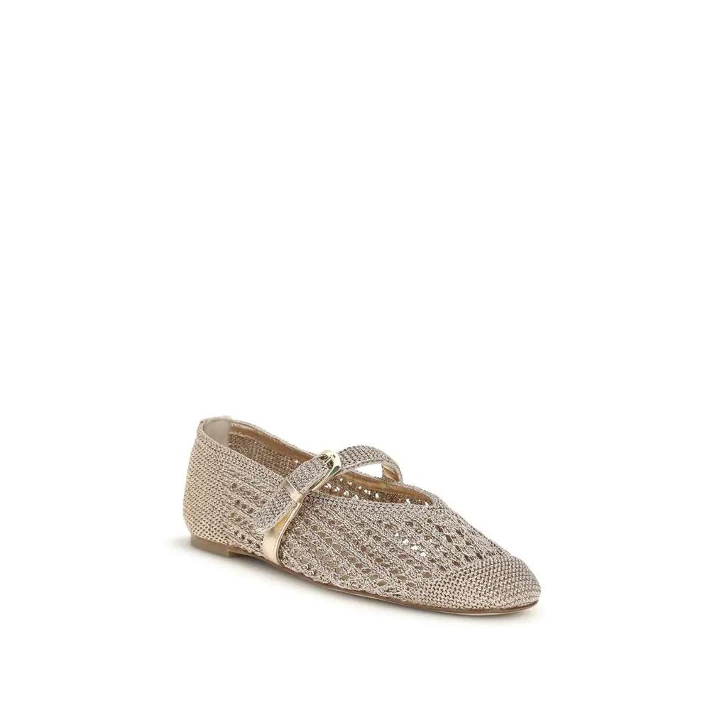 Stuart Weitzman Gold Fabric Ballet Flats