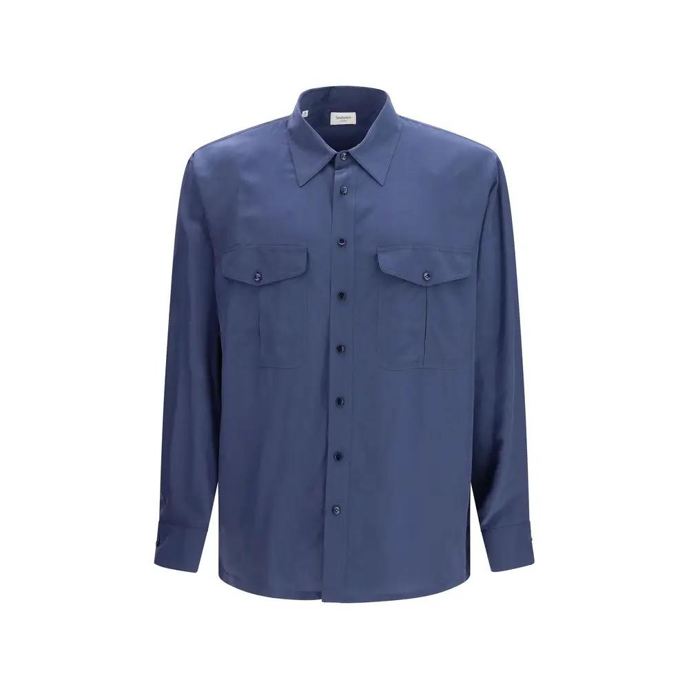 Chemise en viscose bleue Saint Laurent