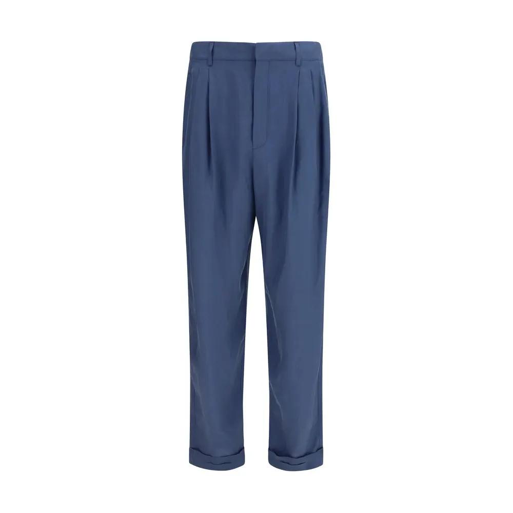 Pantalon de costume en soie bleu Saint Laurent