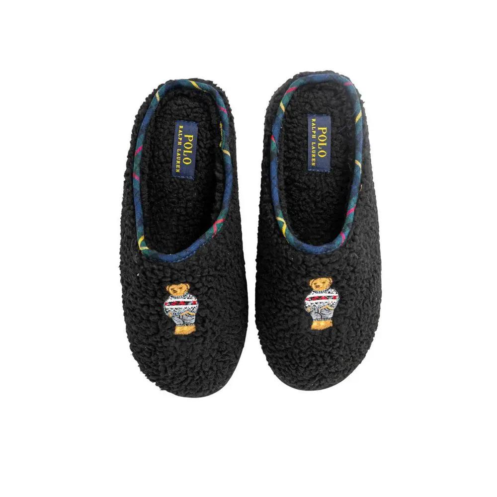 Pantoufles noires en coton Ralph Lauren