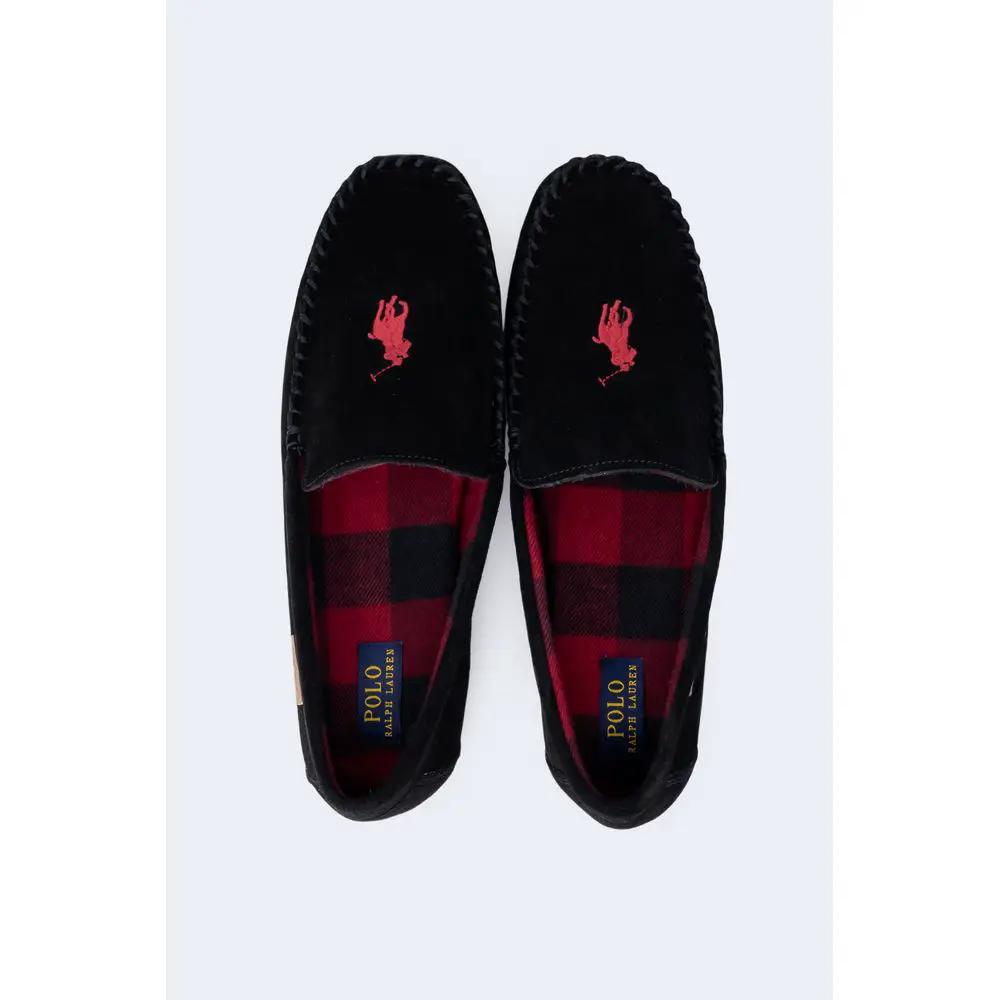 Pantoufles Ralph Lauren noires en fausse fourrure