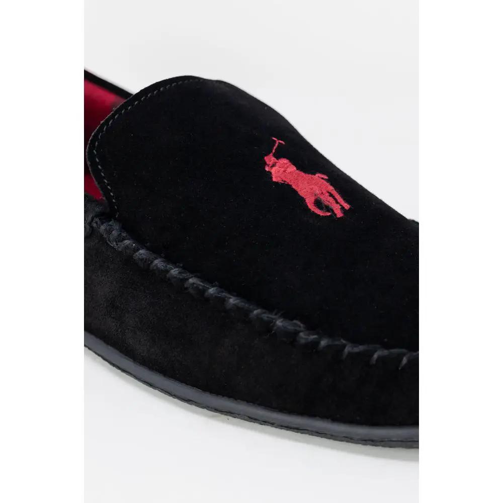 Pantoufles Ralph Lauren noires en fausse fourrure