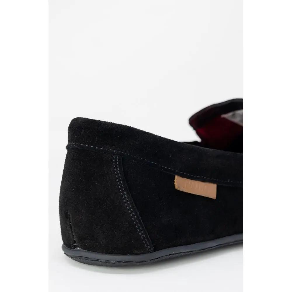 Pantoufles Ralph Lauren noires en fausse fourrure