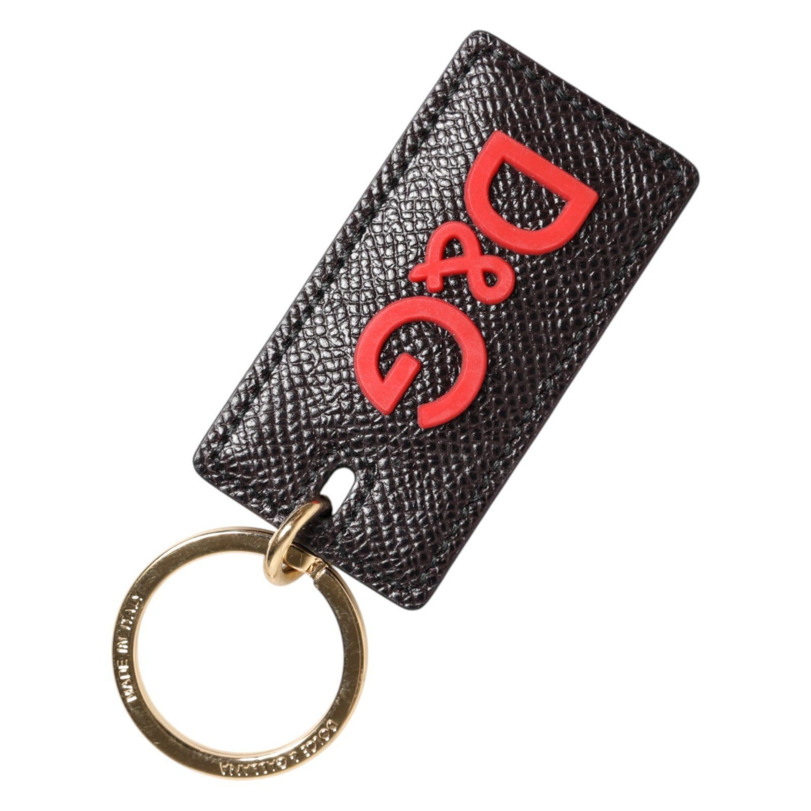 Dolce & Gabbana Porte-clés en cuir de veau noir avec anneau métallique siglé pour homme
