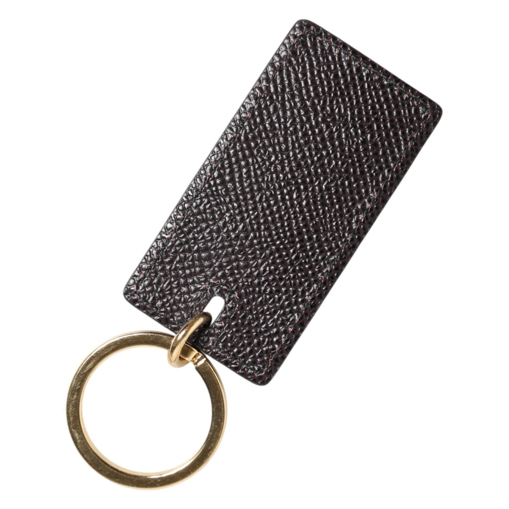 Dolce & Gabbana Porte-clés en cuir de veau noir avec anneau métallique siglé pour homme
