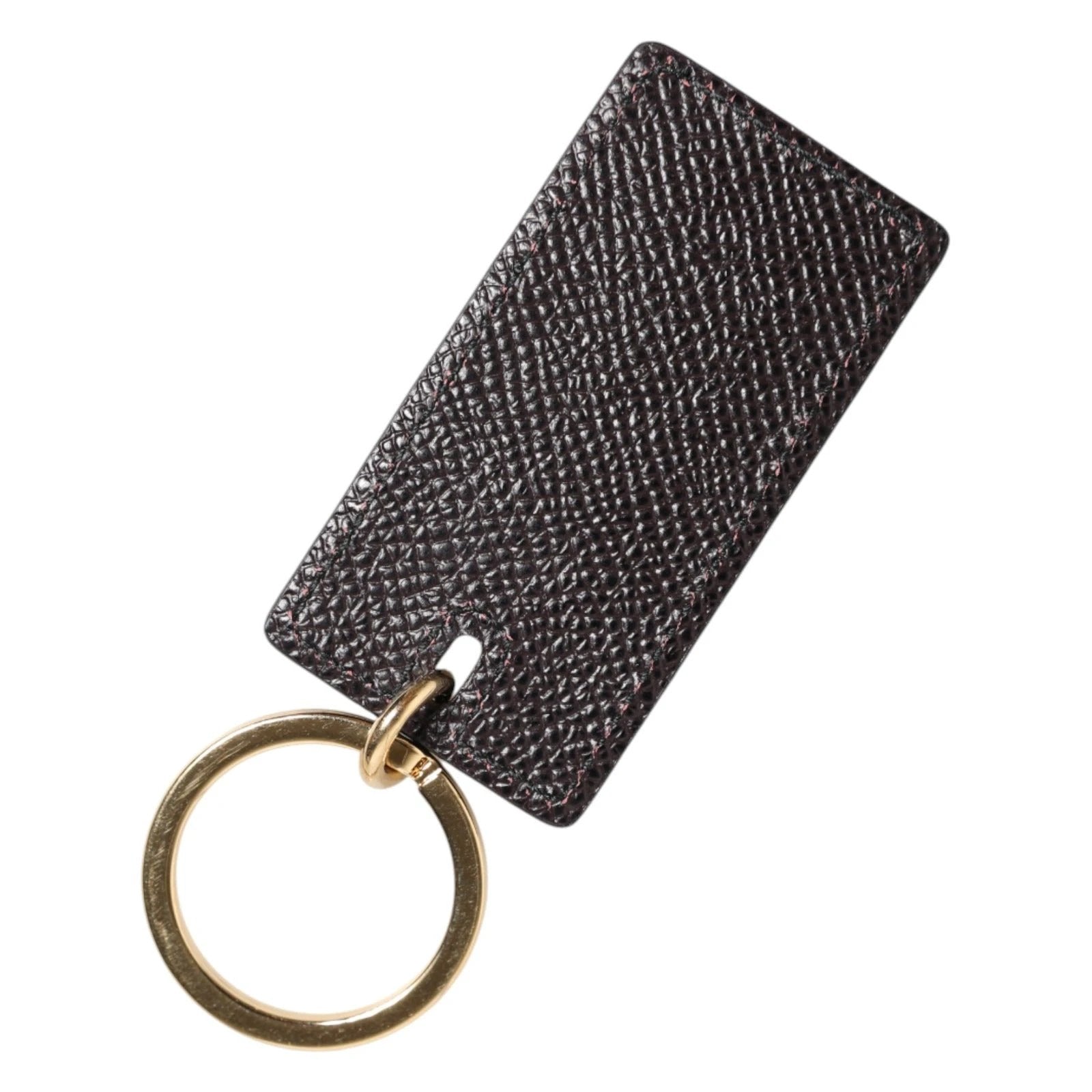 Dolce & Gabbana Porte-clés en cuir de veau noir avec anneau métallique siglé pour homme