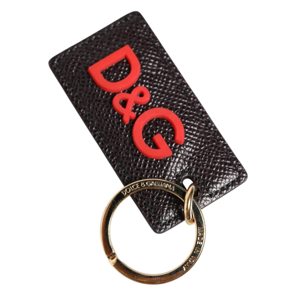 Dolce & Gabbana Porte-clés en cuir de veau noir avec anneau métallique siglé pour homme