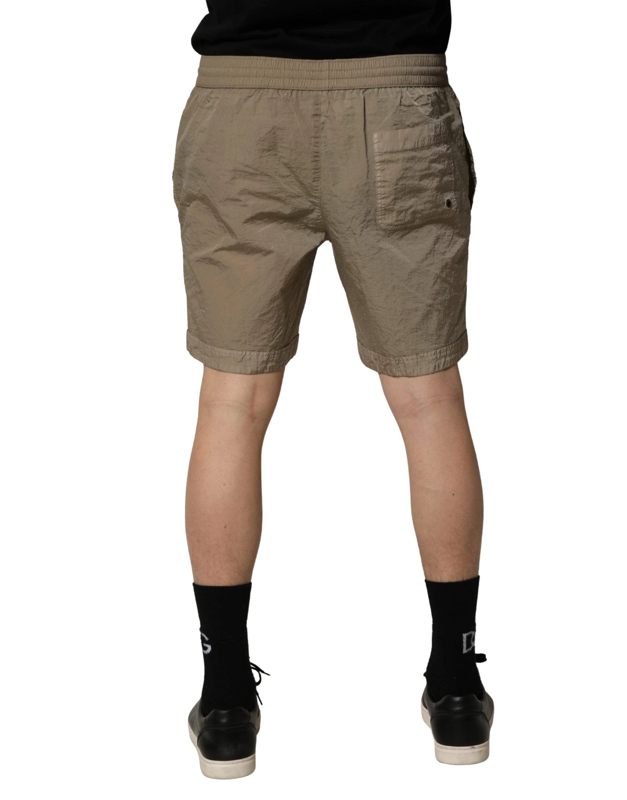 Short de bain Dolce & Gabbana en nylon marron avec cordon de serrage