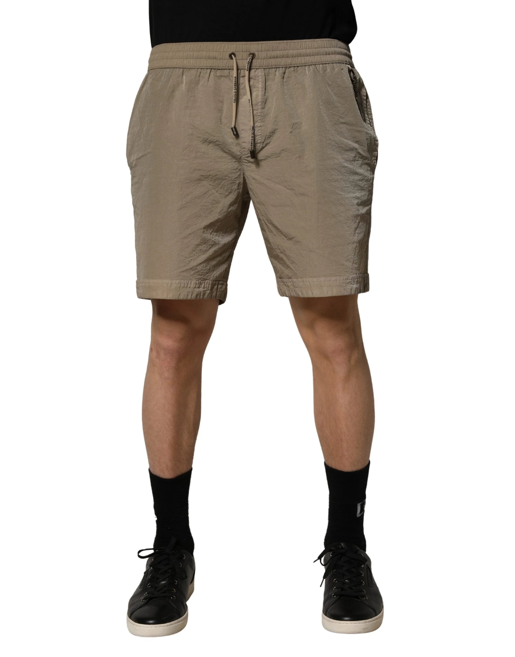 Short de bain Dolce & Gabbana en nylon marron avec cordon de serrage