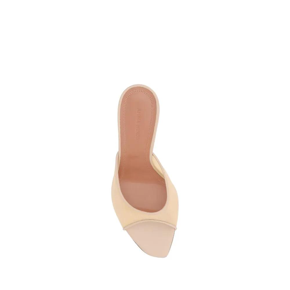 Amina Muaddi Beige Nylon Stiletto Heel Sandals