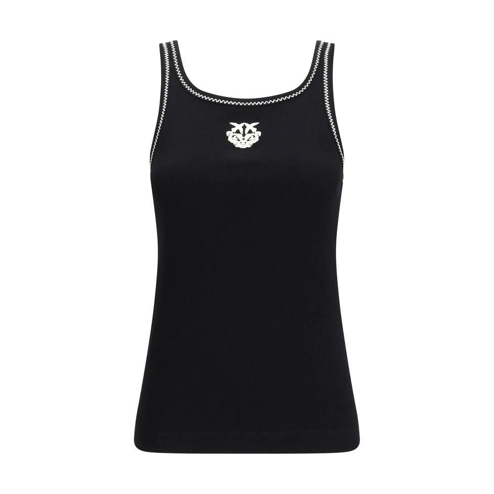 T-shirt sans manches en coton noir PINKO