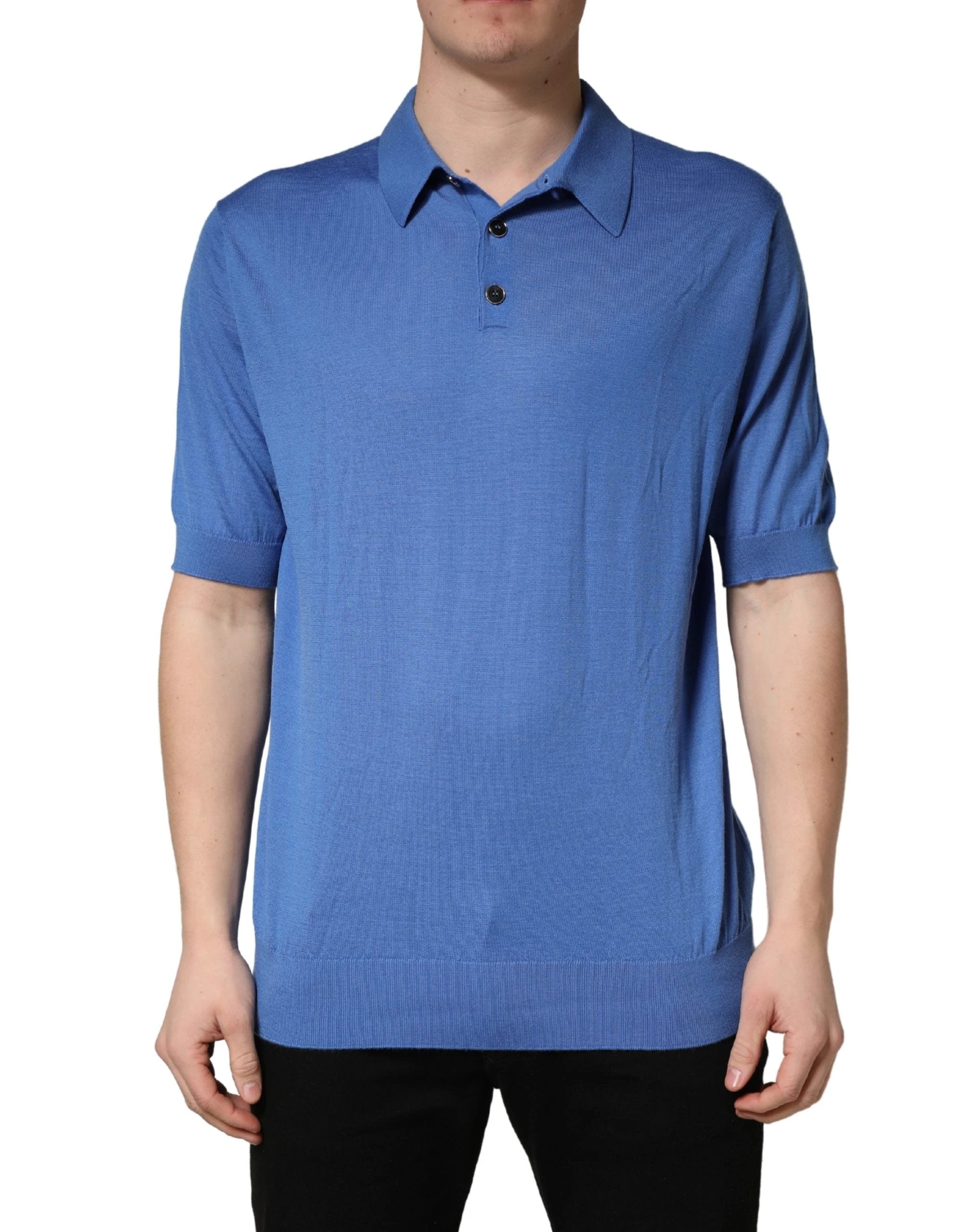 Polo Dolce & Gabbana en cachemire bleu à manches courtes