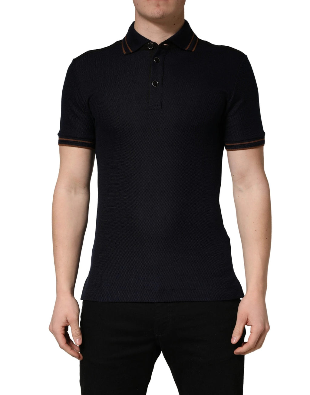 Polo Dolce & Gabbana en soie bleu foncé à manches courtes pour homme