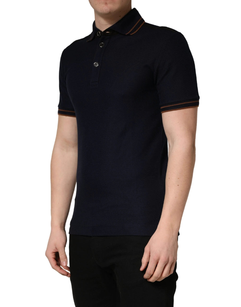 Polo Dolce & Gabbana en soie bleu foncé à manches courtes pour homme