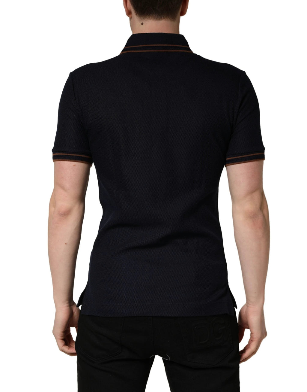 Polo Dolce & Gabbana en soie bleu foncé à manches courtes pour homme