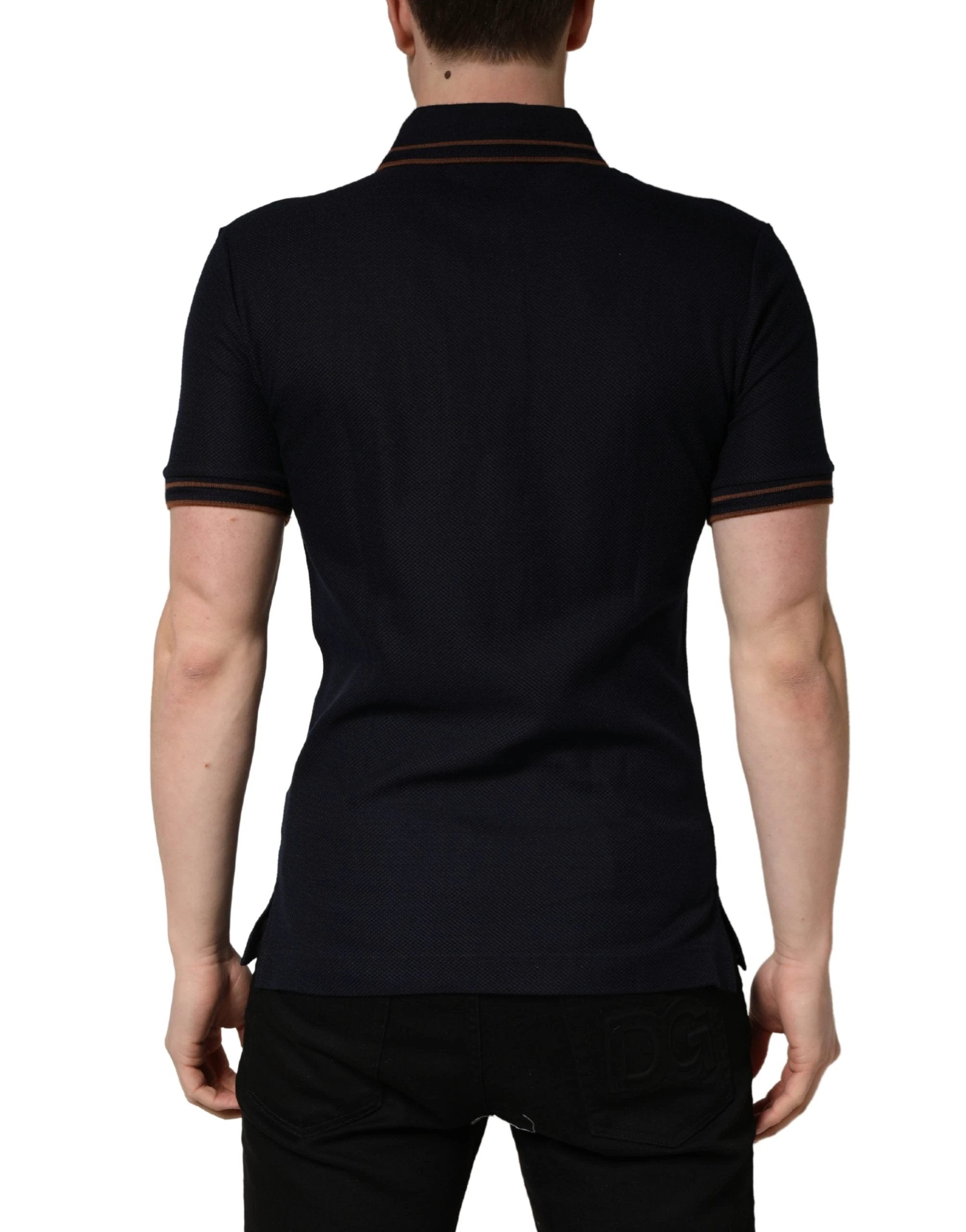 Polo Dolce & Gabbana en soie bleu foncé à manches courtes pour homme