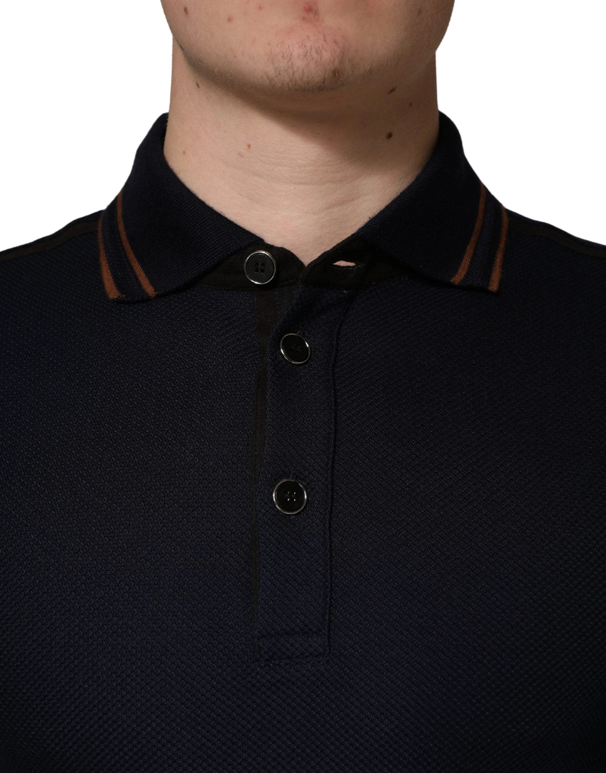 Polo Dolce & Gabbana en soie bleu foncé à manches courtes pour homme