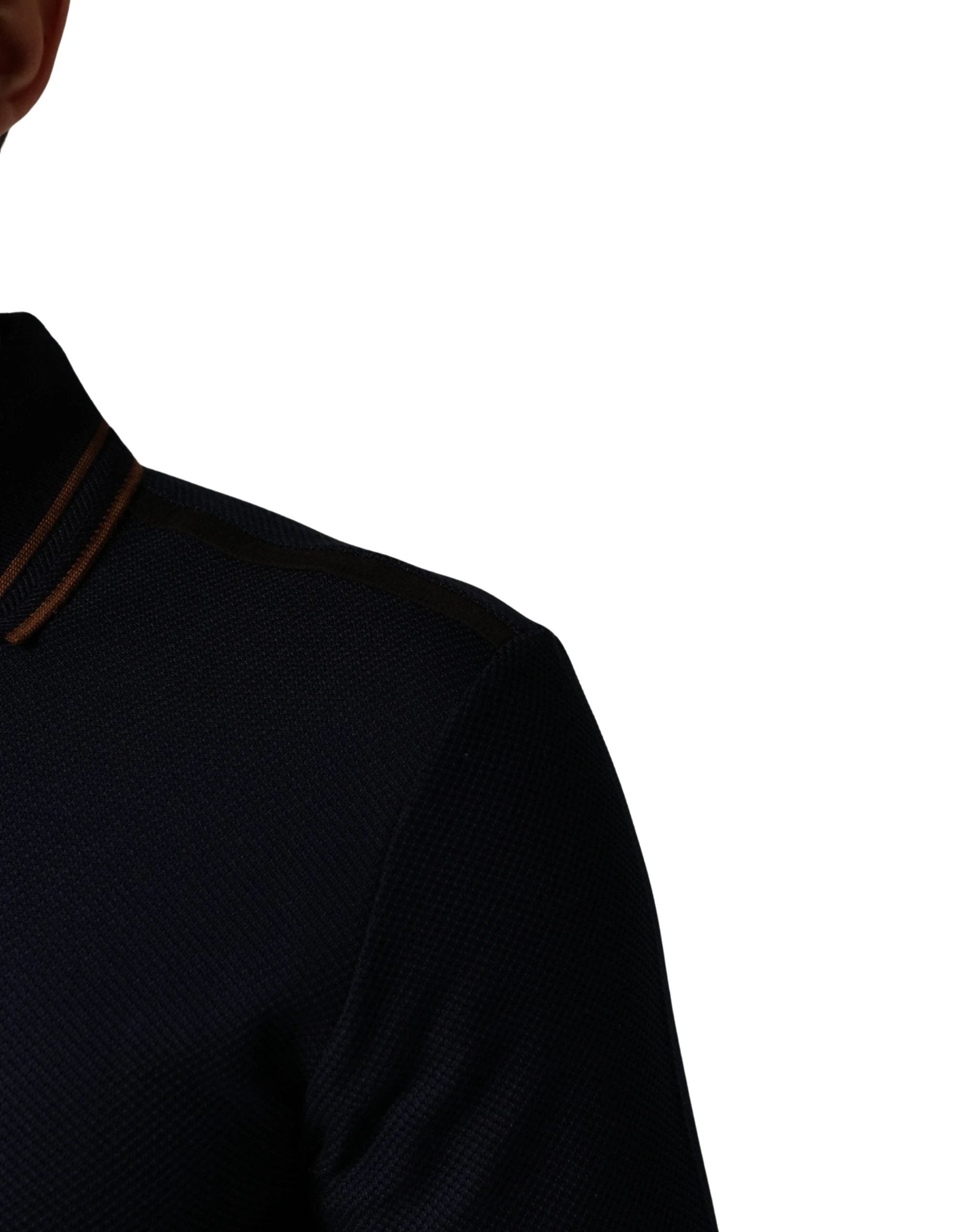 Polo Dolce & Gabbana en soie bleu foncé à manches courtes pour homme