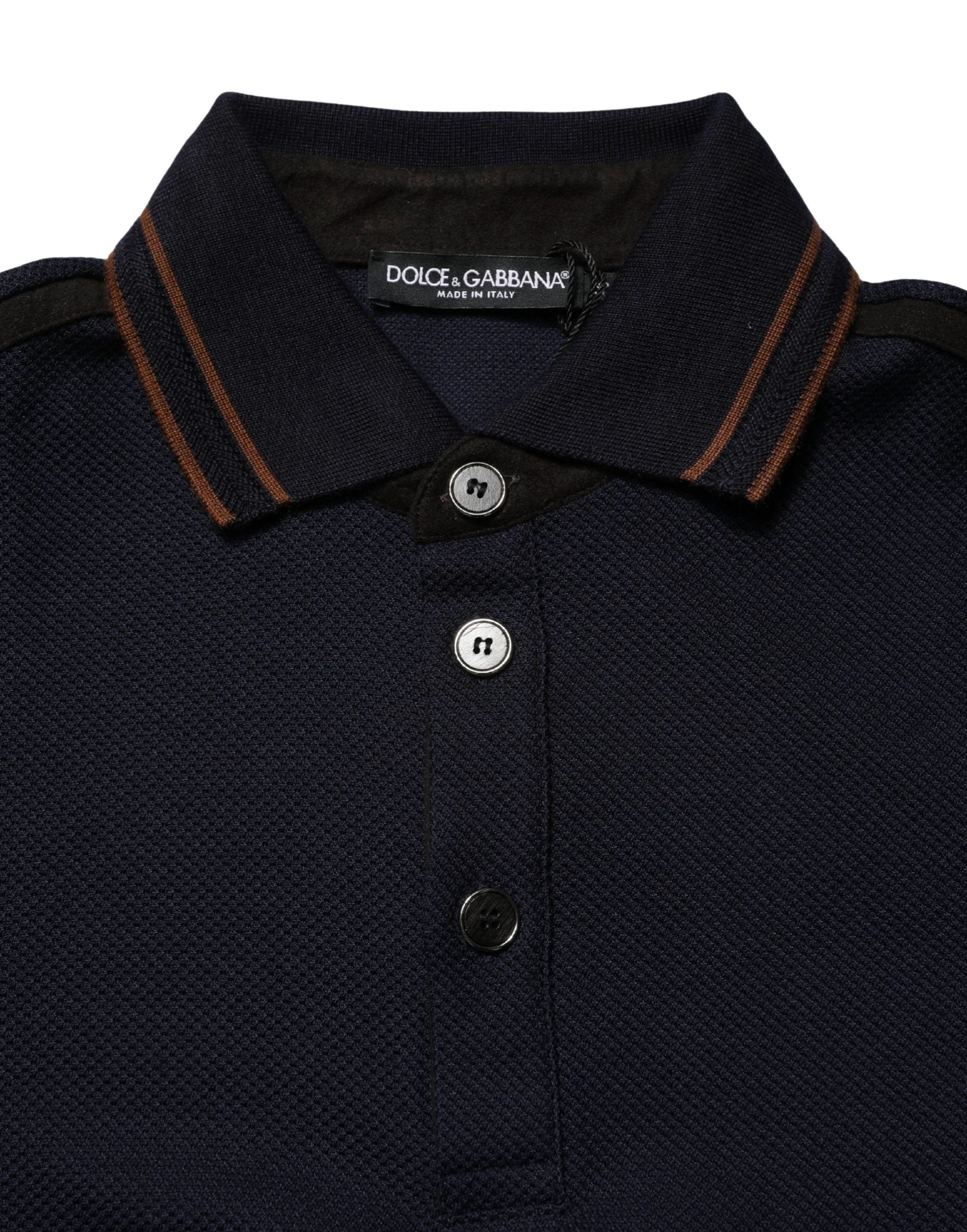 Polo Dolce & Gabbana en soie bleu foncé à manches courtes pour homme