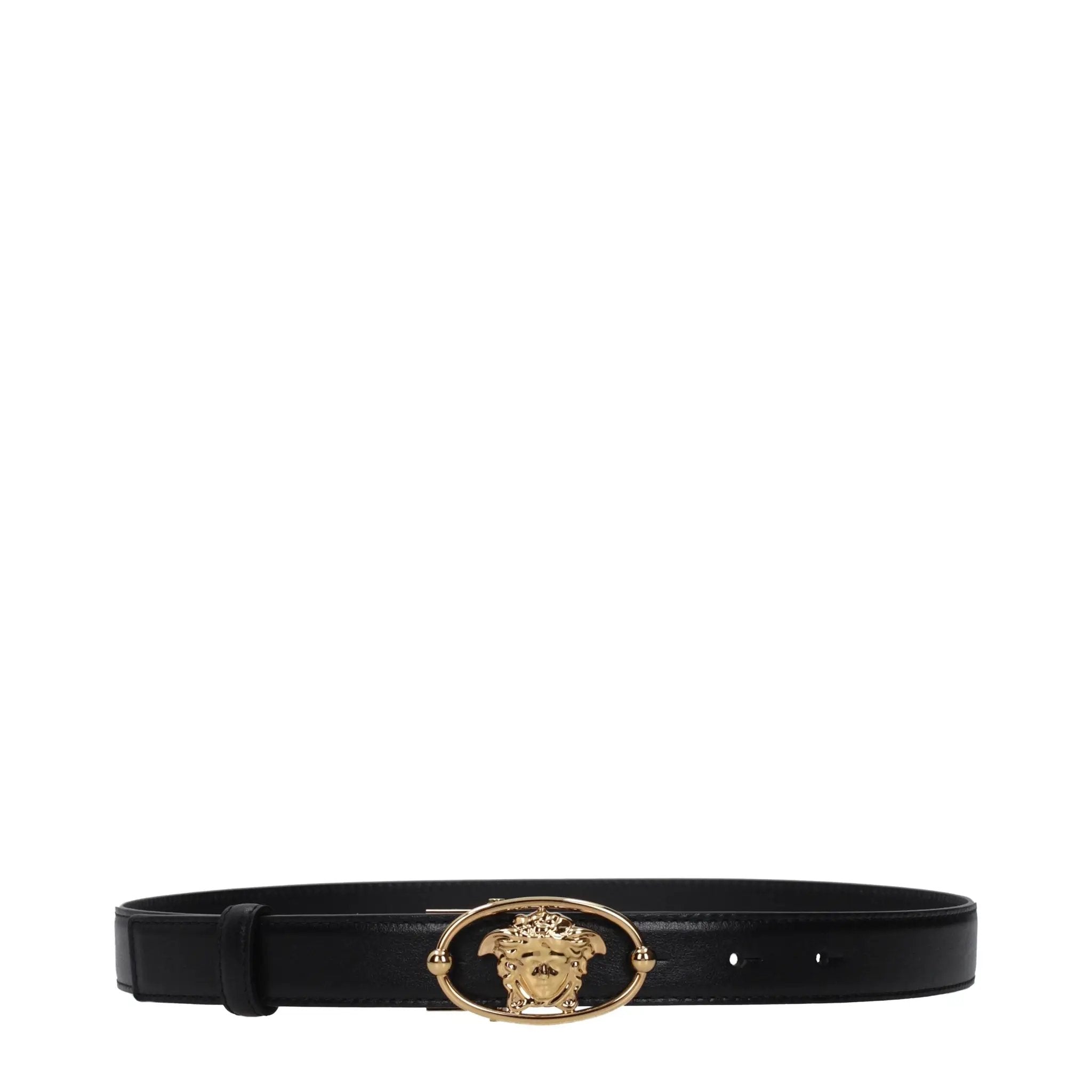 Women’s Black Leather Belt – Versace Vintage Effect Designer Belt