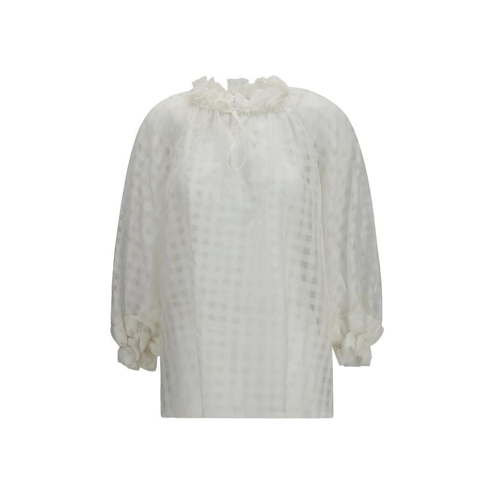 Women’s Cotton Silk Shirt – Sara Roka Amabel Tie-Neck Ruffle Blouse SS26