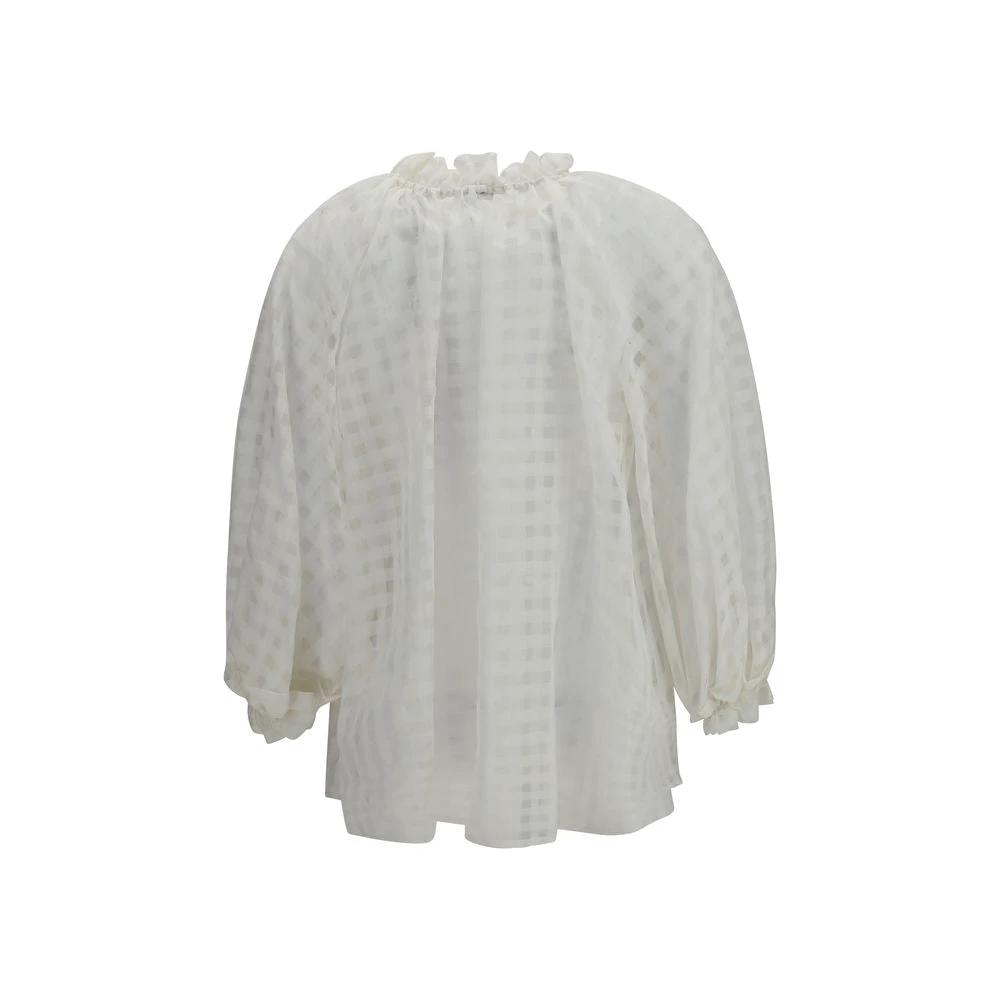 Women’s Cotton Silk Shirt – Sara Roka Amabel Tie-Neck Ruffle Blouse SS26