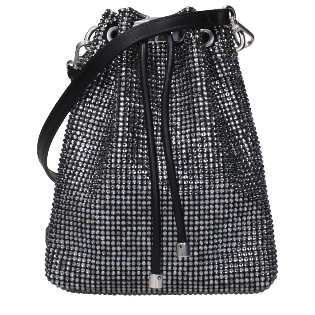 Sac bandoulière noir en satin pour femme – Sac Jimmy Choo Bon Bon Crystal Logo
