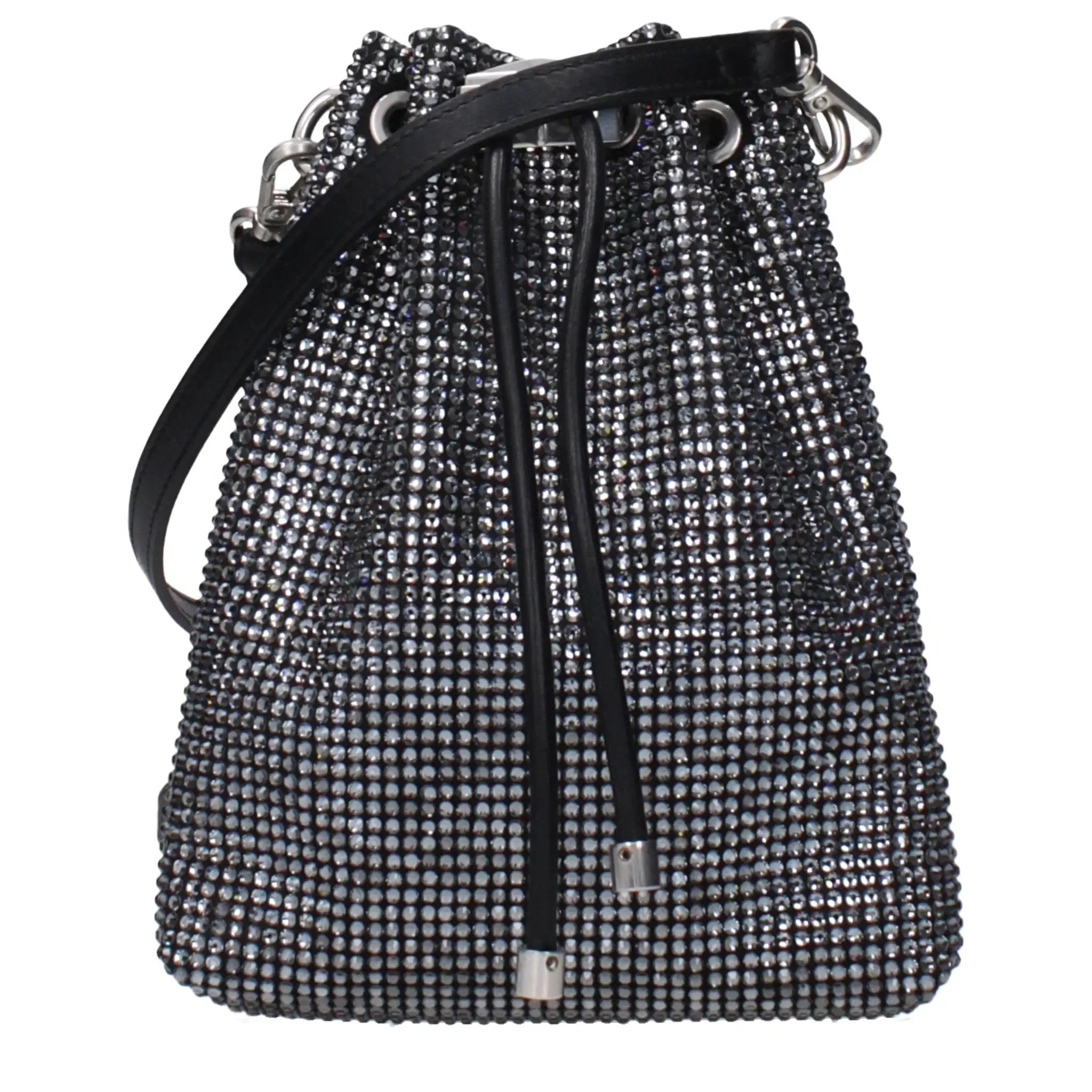 Sac bandoulière noir en satin pour femme – Sac Jimmy Choo Bon Bon Crystal Logo