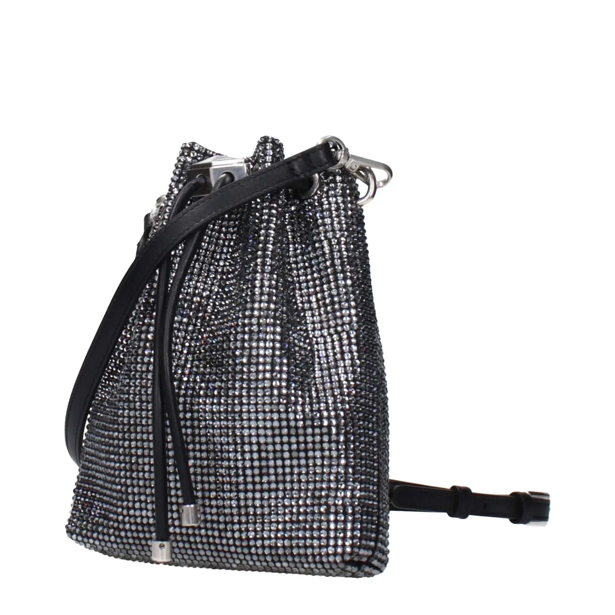 Sac bandoulière noir en satin pour femme – Sac Jimmy Choo Bon Bon Crystal Logo