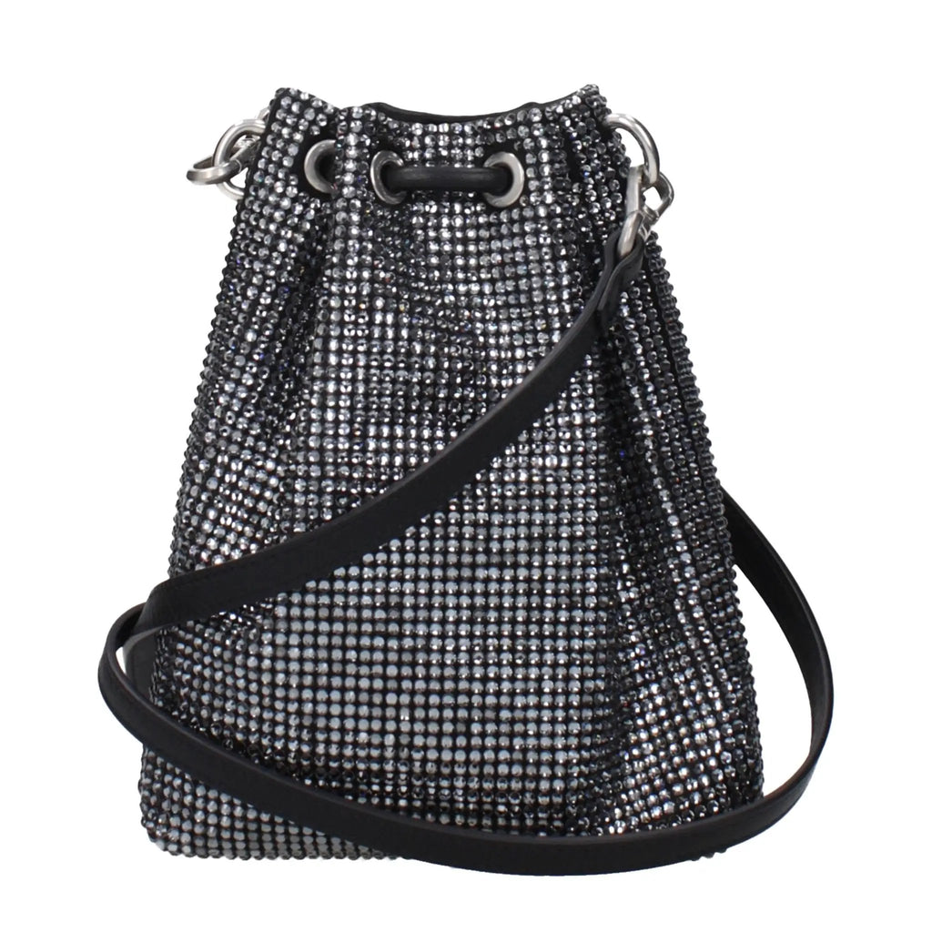 Sac bandoulière noir en satin pour femme – Sac Jimmy Choo Bon Bon Crystal Logo